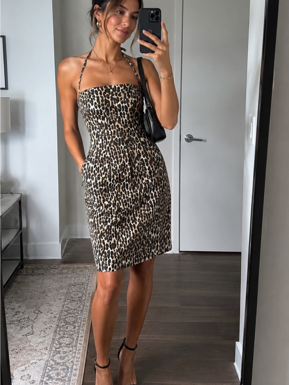 Urban Outfitters Leopard Print Halter Midi Dress - Brown/Black/Cream